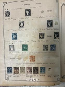1,552 Used Stamps In Antique Timbres Poste Stamp Album Over 62 Countries Hinged