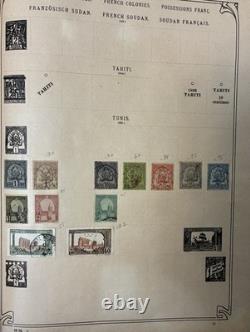 1,552 Used Stamps In Antique Timbres Poste Stamp Album Over 62 Countries Hinged