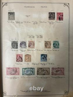 1,552 Used Stamps In Antique Timbres Poste Stamp Album Over 62 Countries Hinged