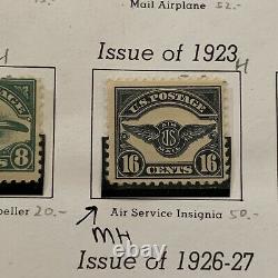 1918-1930 Mint Used U. S. Airmail Stamp Lot On Album Page Great Gift For Dad