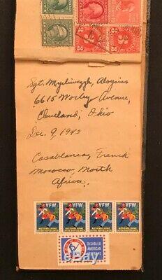 1943 WWII Soldier's Hand Written War Time Field Autograph Book / Stamp Album