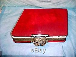 ANTIQUE RED Velvet Photo Album Stamped Patented June 6. 1882 UNIQUE SLANT COVERS