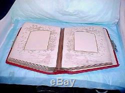 ANTIQUE RED Velvet Photo Album Stamped Patented June 6. 1882 UNIQUE SLANT COVERS