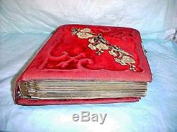 ANTIQUE RED Velvet Photo Album Stamped Patented June 6. 1882 UNIQUE SLANT COVERS