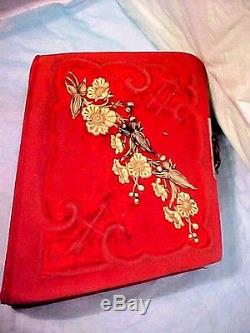 ANTIQUE RED Velvet Photo Album Stamped Patented June 6. 1882 UNIQUE SLANT COVERS