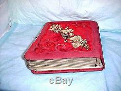 ANTIQUE RED Velvet Photo Album Stamped Patented June 6. 1882 UNIQUE SLANT COVERS