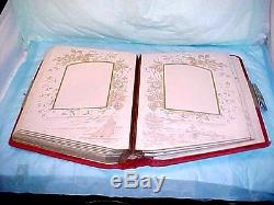 ANTIQUE RED Velvet Photo Album Stamped Patented June 6. 1882 UNIQUE SLANT COVERS