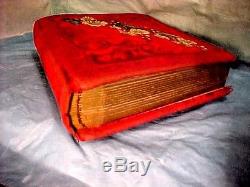 ANTIQUE RED Velvet Photo Album Stamped Patented June 6. 1882 UNIQUE SLANT COVERS