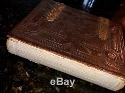 Antique leather 1860s album with old 1800s photos tax stamps