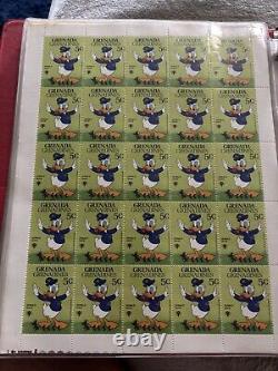 Big Vintage Walt Disney Stamp Collection Album Of 35 Full Sheets 875 Stamps