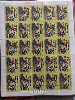 Big Vintage Walt Disney Stamp Collection Album Of 35 Full Sheets 875 Stamps