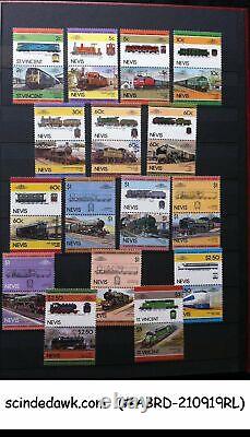 Collection Of Worldwide Stamps Of Railway Locomotives In An Album