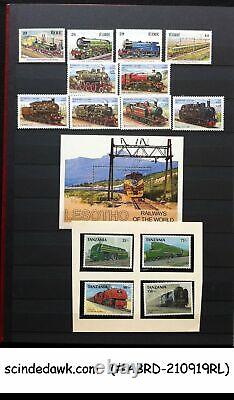 Collection Of Worldwide Stamps Of Railway Locomotives In An Album