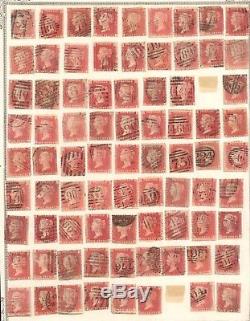 Collection of 79 PENNY RED STAMPS Old Album Page CUT & PERF Hinged