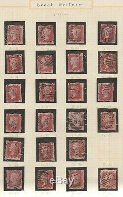 GB QV 1864-79 1d red duplicated plate collection album pages 5 plates missing