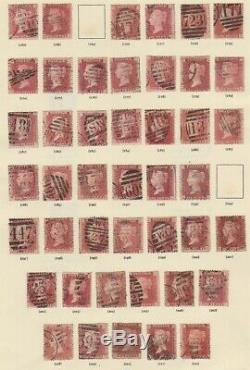 GB QV 1864-79 1d red plate collection on 4 album pages inc few MNG