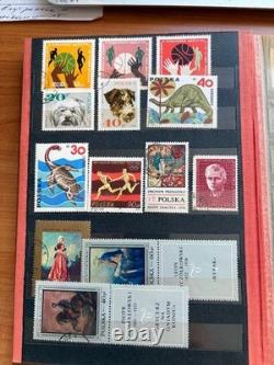 Large Vintage Worldwide Stamp Collection Album 450 Stamps Poland Space Animals