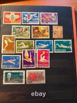 Large Vintage Worldwide Stamp Collection Album 450 Stamps Poland Space Animals