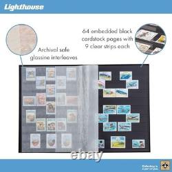 Lighthouse Basic Hard Cover Stamp Stockbook 64 Black Pages A4