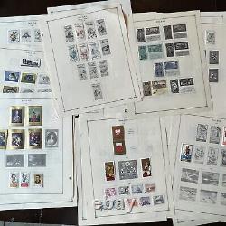 Poland Stamps On Album Pages Lot Air Post, Tabs, Paintings, Flowers, Dinosaurs