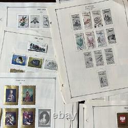 Poland Stamps On Album Pages Lot Air Post, Tabs, Paintings, Flowers, Dinosaurs