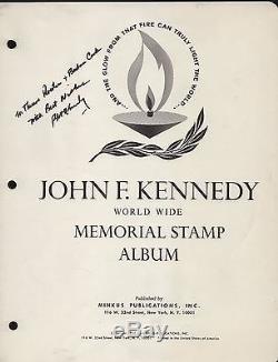 ROBERT KENNEDY SIGNATURE ON JFK WithW MEMORIAL STAMP ALBUM COVER HV8173