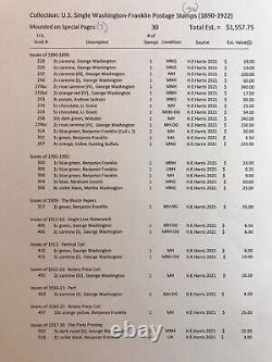 US 1890-1922 Amazing Collection of 30 Washington-Franklin stamps, 7 album pages