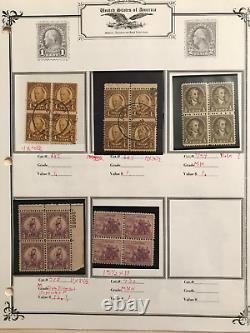 US 1910s-40s Amazing Collection of 35 Blocks of 4/Plate Blocks, 10 album pages