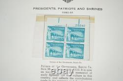 US 1950s-1960s COLLECTION OF NEARLY 200 MINT PLATE BLOCKS STORED IN MINKUS ALBUM