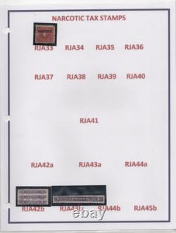 Us 1890-1941 Collection Of 46 Revenues On 14 Album Pages Includes Narcotics