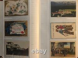 Vintage 180 Postcard Collection Album Early 1900s WWII WWI Posted Stamps