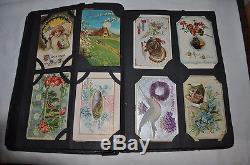 Vintage 90 POSTCARDS + ALBUM CHRISTMAS BIRTHDAY EASTER German STAMPS 1910 +