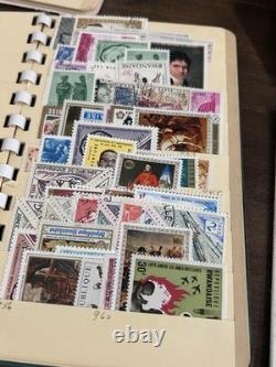 Vintage And Modern Stamp Collection With One Cent Stamp And Vintage Wooden Box