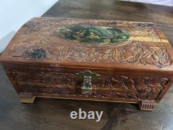 Vintage And Modern Stamp Collection With One Cent Stamp And Vintage Wooden Box