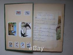 Vintage Embossed Birds Stamps Scrapbook 50s Mid Century Photo Album Tie Binding