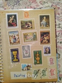 Vintage Stamp Collection Album Lot Misc Various Us Foreign Wars Paintings