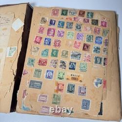 Vintage Worldwide Stamp Album Scrap Book Ephemera Collection WWII Era