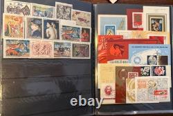 Vintage Worldwide Stamp Collection Album Spain, USSR, France + Souvenir Sheets
