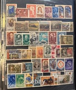 Vintage Worldwide Stamp Collection Album Spain, USSR, France + Souvenir Sheets