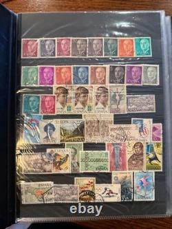 Vintage Worldwide Stamp Collection Album Spain, USSR, France + Souvenir Sheets