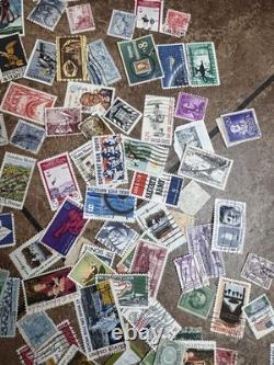 World Wide Postage Stamp Collection Album 100+ Countries, 1,000 + Vtg Stamps