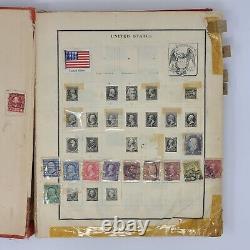 Worldwide Stamp Collection Old Scott Postage Album- 1500+ Old Hinged Used Stamps