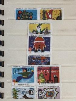 Album ancien de collection de timbres du monde entier, États-Unis, ONU, Suisse, enveloppes premier jour et vignettes de Noël
