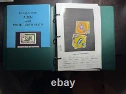 Album de collection de timbres des États d'Aden spécialisés, 57 pages, 84 timbres et blocs