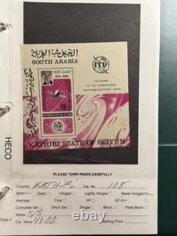 Album de collection de timbres des États d'Aden spécialisés, 57 pages, 84 timbres et blocs