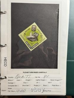 Album de collection de timbres des États d'Aden spécialisés, 57 pages, 84 timbres et blocs