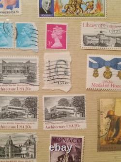 Album de collection de timbres vintage, lot divers, divers États-Unis et étrangers, guerres, peintures