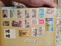 Album de collection de timbres vintage, lot divers, divers États-Unis et étrangers, guerres, peintures