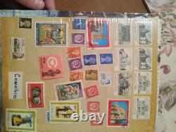 Album de collection de timbres vintage, lot divers, divers États-Unis et étrangers, guerres, peintures