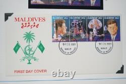 Album de collection spécialisé JFK du monde 1963 avec plus de 85 timbres et plus de 10 couvertures